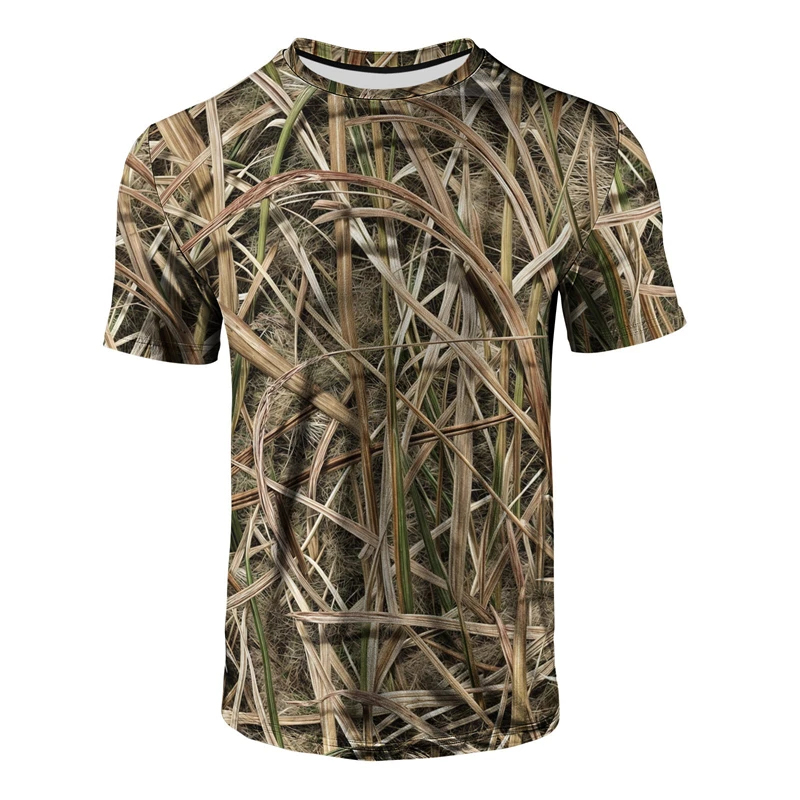 Hunting Outdoor Shop - قميص رجالي بطبعة التمويه العشبي، تي