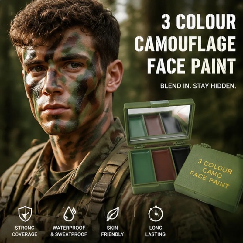 زيت تمويه للوجه بثلاثة ألوان،  - مراجعة Camo Face Paint وسعره